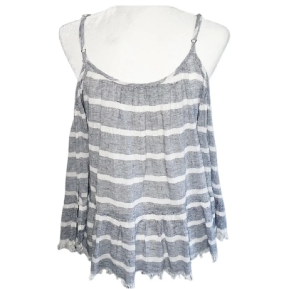En Créme Cotton Blue Gauze Stripe Bell Sleeve Top Medium - Picture 3 of 12